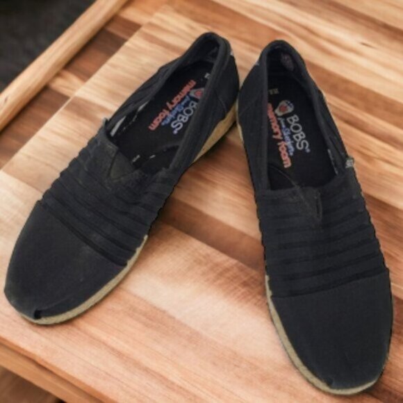 Bobs from Skechers Black Slip On Espadrille Platform Shoes Size 8 - Picture 15 of 15